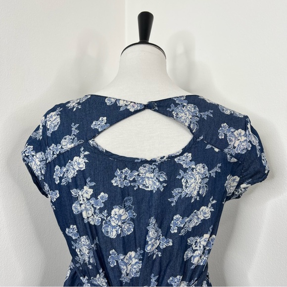 Justice | Girl’s Floral Blue Chambray Cap Short Sleeve Dress Tunic - Picture 9 of 10